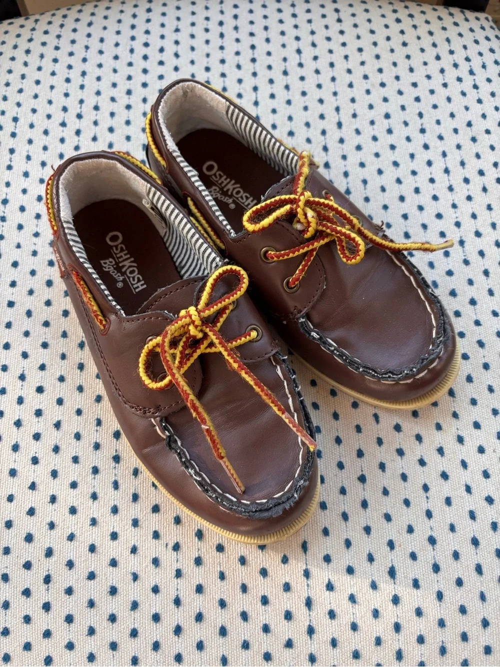 OshKosh B'gosh Brown Leather Moccasins with Yellow and Orange Laces